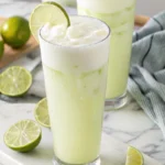 Creamy Brazilian Lemonade in a glass with lime garnish