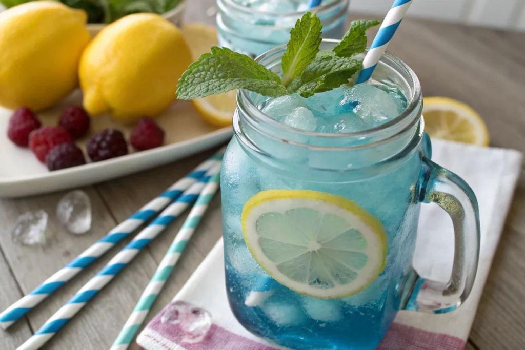 Garnished Blue Raspberry Lemonade glasses