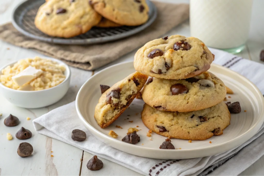 Gooey cream cheese chocolate chip cookies on a cooling rack, with melted chips and soft homemade texture.