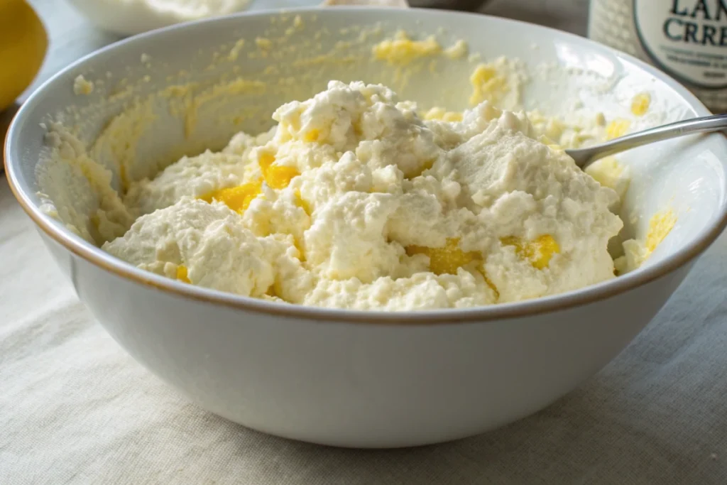 Zesting a lemon directly into a bowl of cake batter with a microplane.
