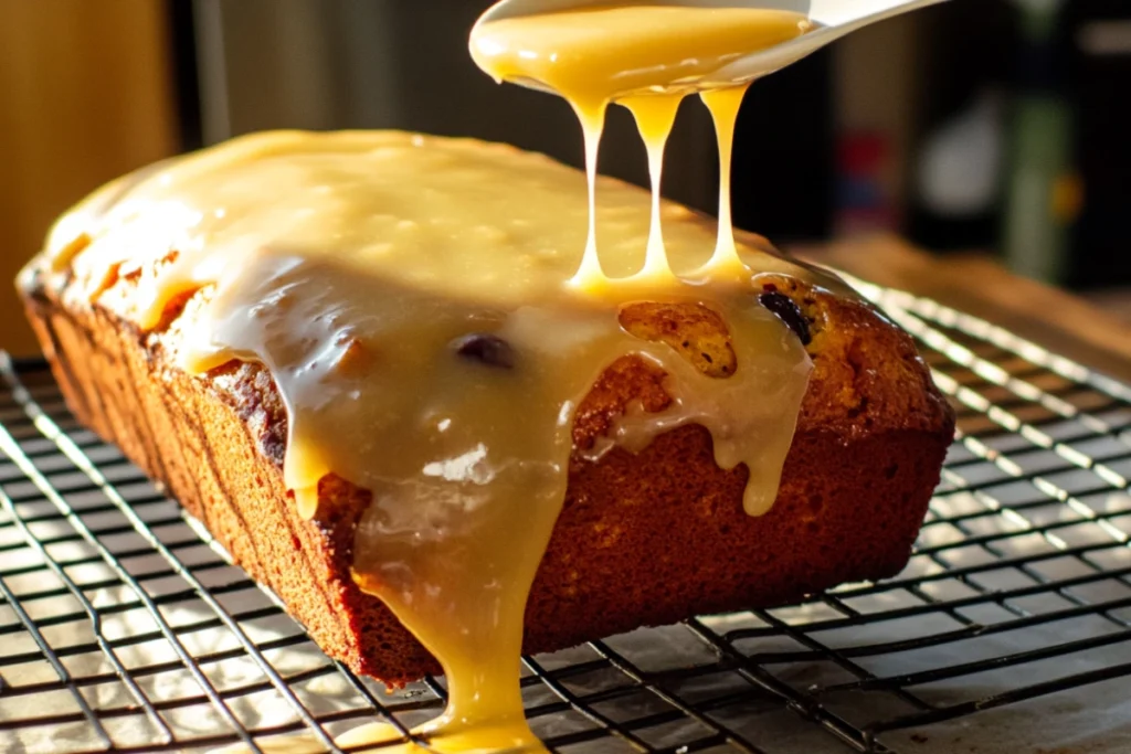 cranberry orange loaf with yellow-orange citrus glaze
